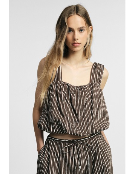 Top Cropped a Riscas com Alças Largas Please
