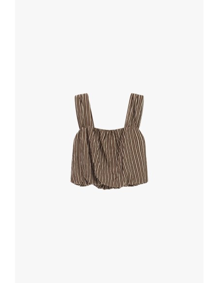 Top cropped às riscas com alças largas Please