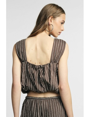 Top cropped às riscas com alças largas Please