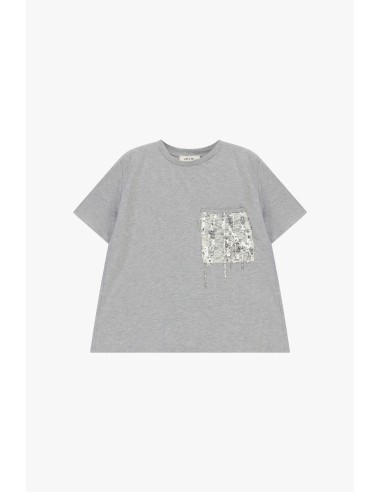 T-shirt de mangas curtas com bolso e lantejoulas Dixie