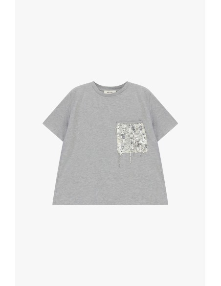 T-shirt de mangas curtas com bolso e lantejoulas Dixie