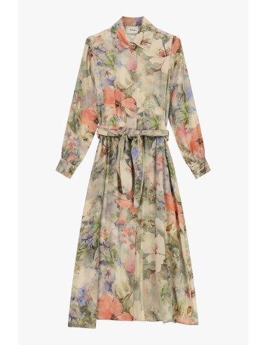 Vestido Longo Estampado Floral com Cinto em Tecido Dixie