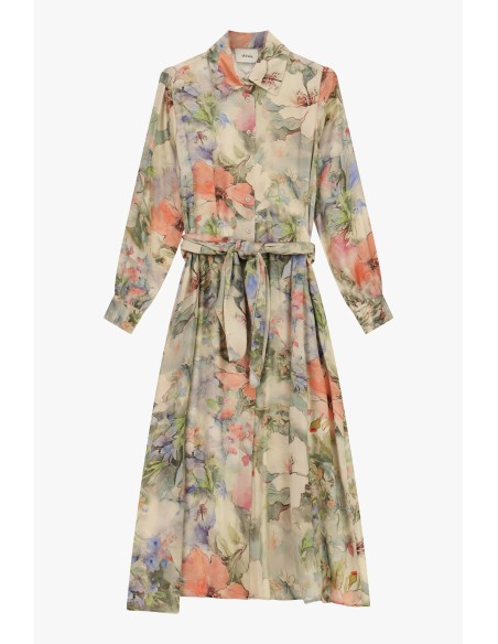 Vestido Longo Estampado Floral com Cinto em Tecido Dixie