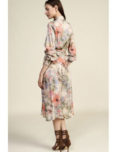 Vestido Comprido Estampa Floral Cinto em Tecido Dixie