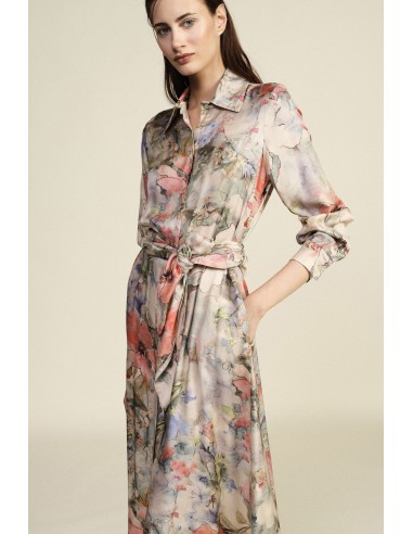 Vestido Longo Estampa Floral Cinto Tecido Dixie