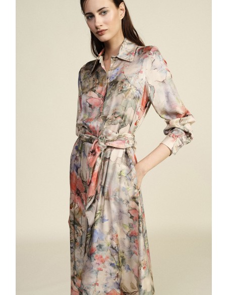 Vestido Longo Estampa Floral Cinto Tecido Dixie
