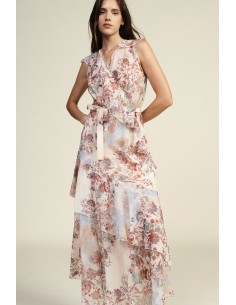 Abito Lungo Con Stampa Floreale E Volant Asimmetrici Dixie - Vestit...