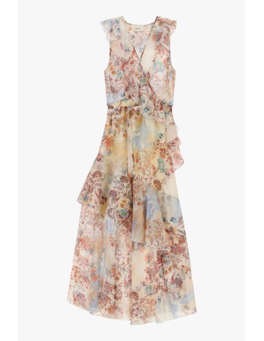 Vestido longo com estampa floral e folhos assimétricos Dixie
