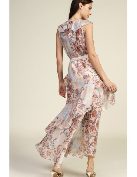 Vestido Longo com Estampa Floral e Folhos Assimétricos Dixie