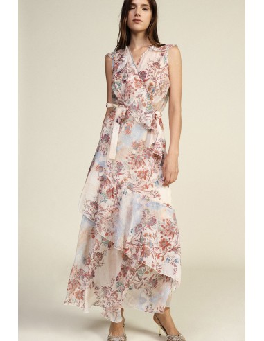 Vestido Longo Com Estampa Floral E Folhos Assimétricos Dixie