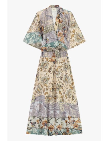 Vestido longo com estampa patchwork e cinto de tecido Dixie