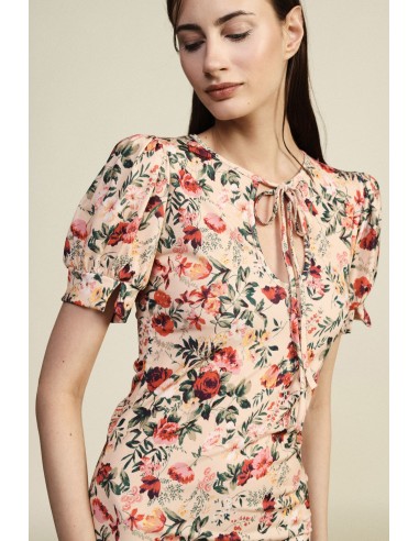 Vestido Midi Estampado Floral com Mangas Curtas Dixie