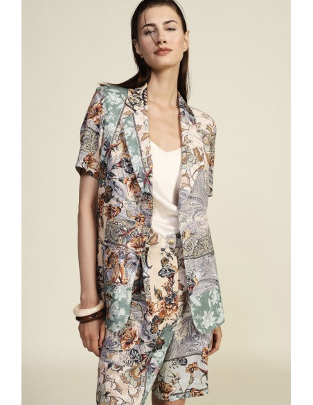 Casaco-Camisa Estampa Patchwork Com Mangas Curtas Dixie