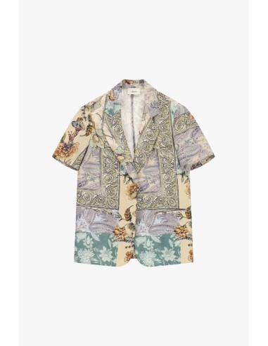 Casaco-Camisa Estampa Patchwork Com Mangas Curtas Dixie