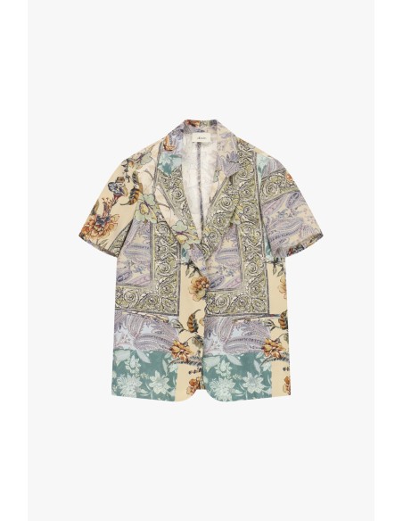 Casaco-Camisa Estampa Patchwork Com Mangas Curtas Dixie