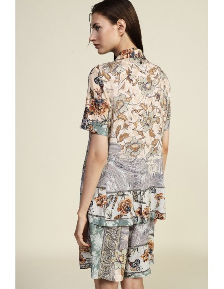 Casaco-Camisa Estampado Patchwork com Mangas Curtas Dixie