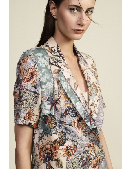 Casaco-Camisa Estampa Patchwork com Mangas Curtas Dixie