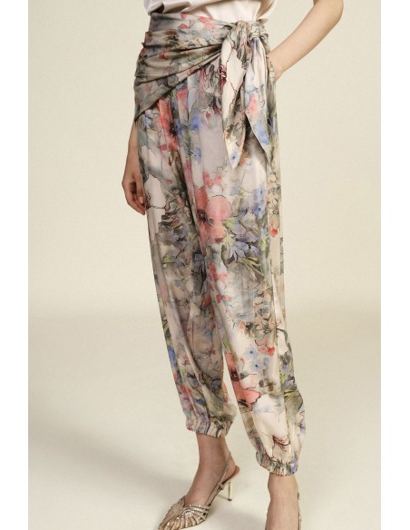 Calças de jogging com estampa floral e cintura com nó Dixie