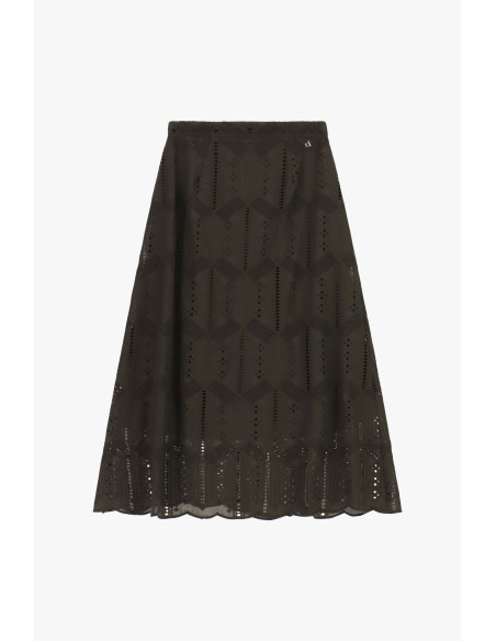 Saia Midi Rodada com Bordado Vazado Dixie
