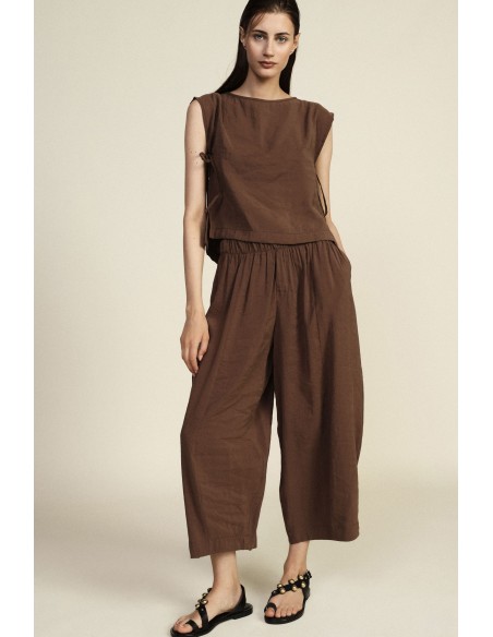 Calças palazzo cropped com cós elástico Dixie