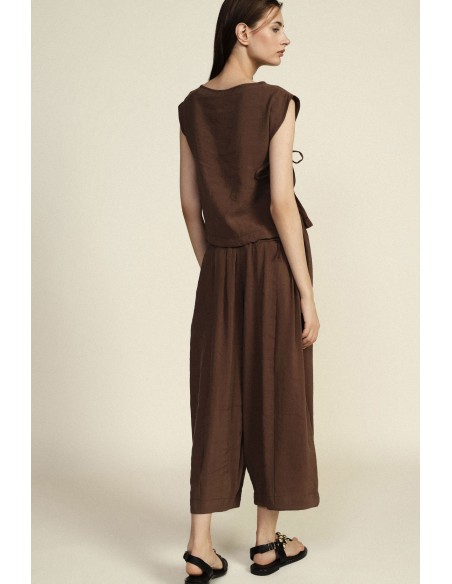 Calças Palazzo Cropped Cintura Elástica Dixie