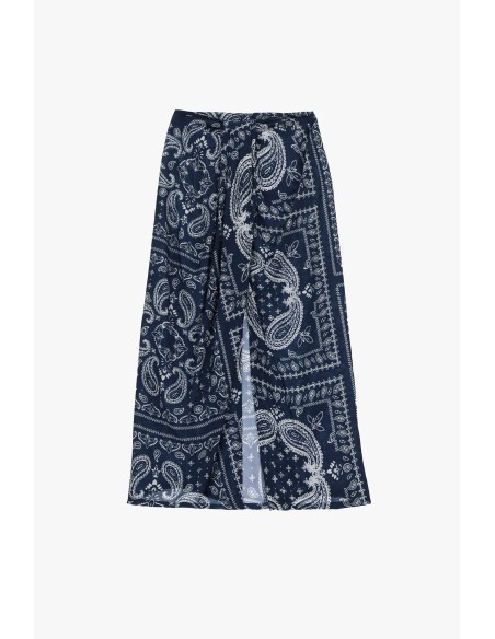 Saia Longa com Estampado Paisley e Abertura Frontal Dixie