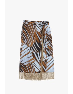 Saia Midi Estampada com Franjas e Nó na Cintura Dixie