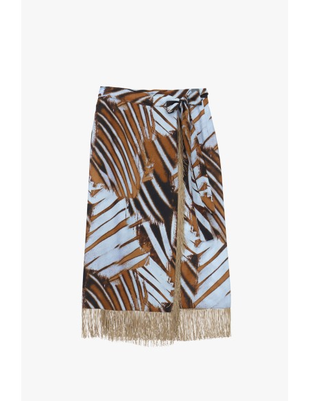 Saia Midi Estampada com Franjas e Nó na Cintura Dixie