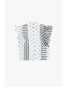 Camicia Corta A Fantasia Righe E Pois Con Maniche Volant Please - V...