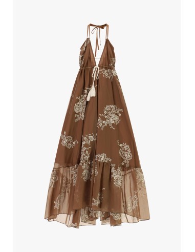 Vestido Longo Com Bordado Floral E Tiras Dixie