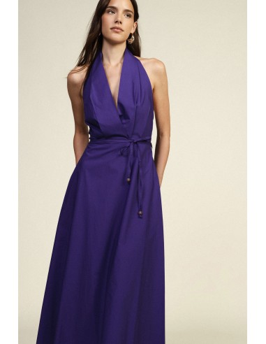 Vestido longo com decote à americana e cinto Dixie
