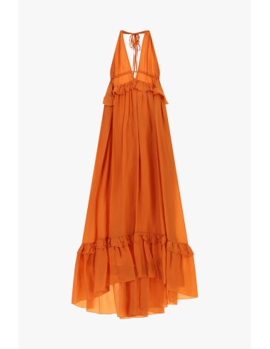Vestido longo decote profundo com folhos Dixie