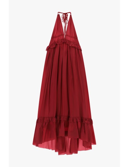 Vestido longo com decote profundo e folhos Dixie