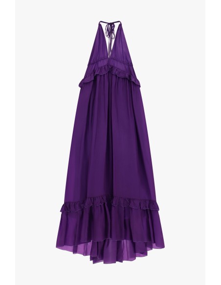 Vestido longo com decote profundo e folhos Dixie