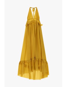 Vestido longo com decote profundo e folhos Dixie