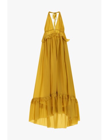 Vestido longo com decote profundo e folhos Dixie