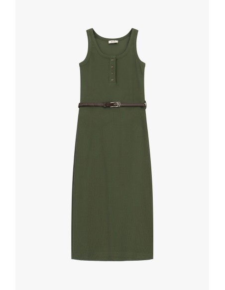 Vestido Midi Sem Mangas Com Botões E Cinto Dixie