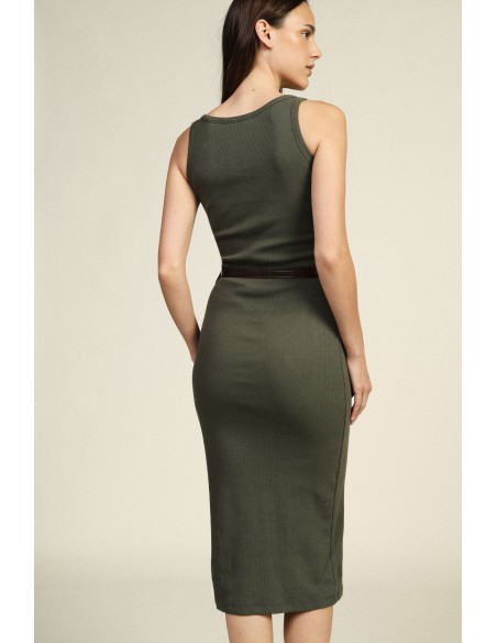 Vestido midi sem mangas com botões e cinto Dixie