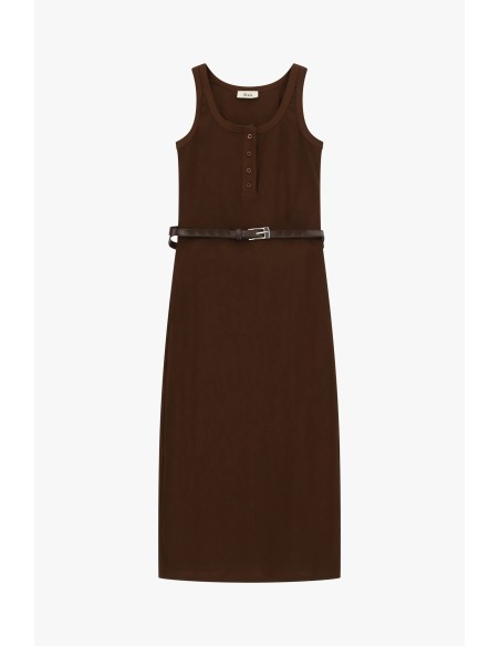 Vestido Midi Sem Mangas com Botões e Cinto Dixie