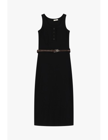Vestido midi sem mangas com botões e cinto Dixie