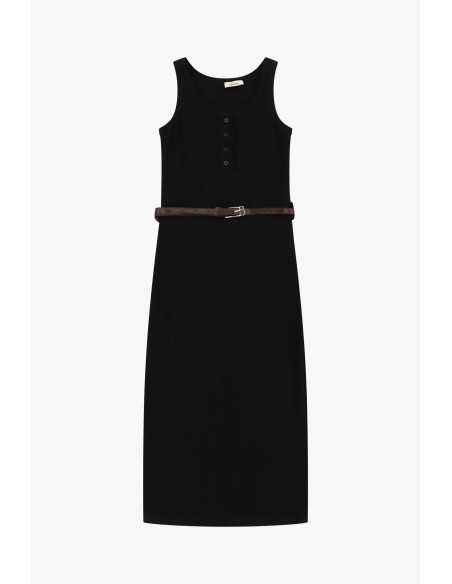 Vestido midi sem mangas com botões e cinto Dixie