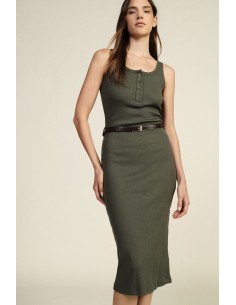 Vestido midi sem mangas com botões e cinto Dixie