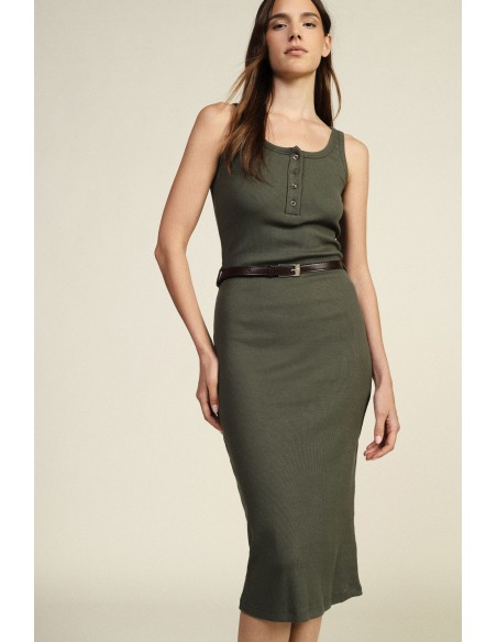 Vestido midi sem mangas com botões e cinto Dixie
