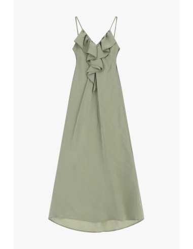 Vestido longo com alças finas e folho frontal Dixie