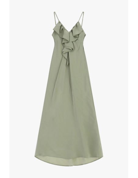 Vestido longo com alças finas e folho frontal Dixie