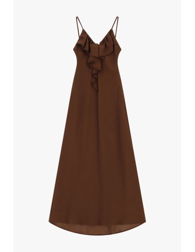 Vestido longo com alças finas e folho frontal Dixie