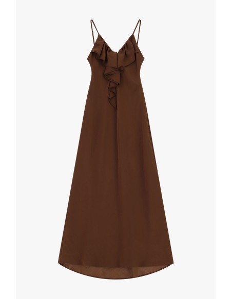 Vestido longo com alças finas e folho frontal Dixie