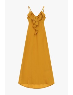 Vestido Longo Com Alças Finas E Folho Frontal Dixie