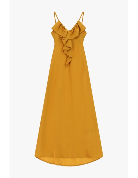 Vestido Longo Com Alças Finas E Folho Frontal Dixie