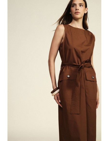 Vestido Sem Mangas com Cinto e Bolsos Frontais Dixie